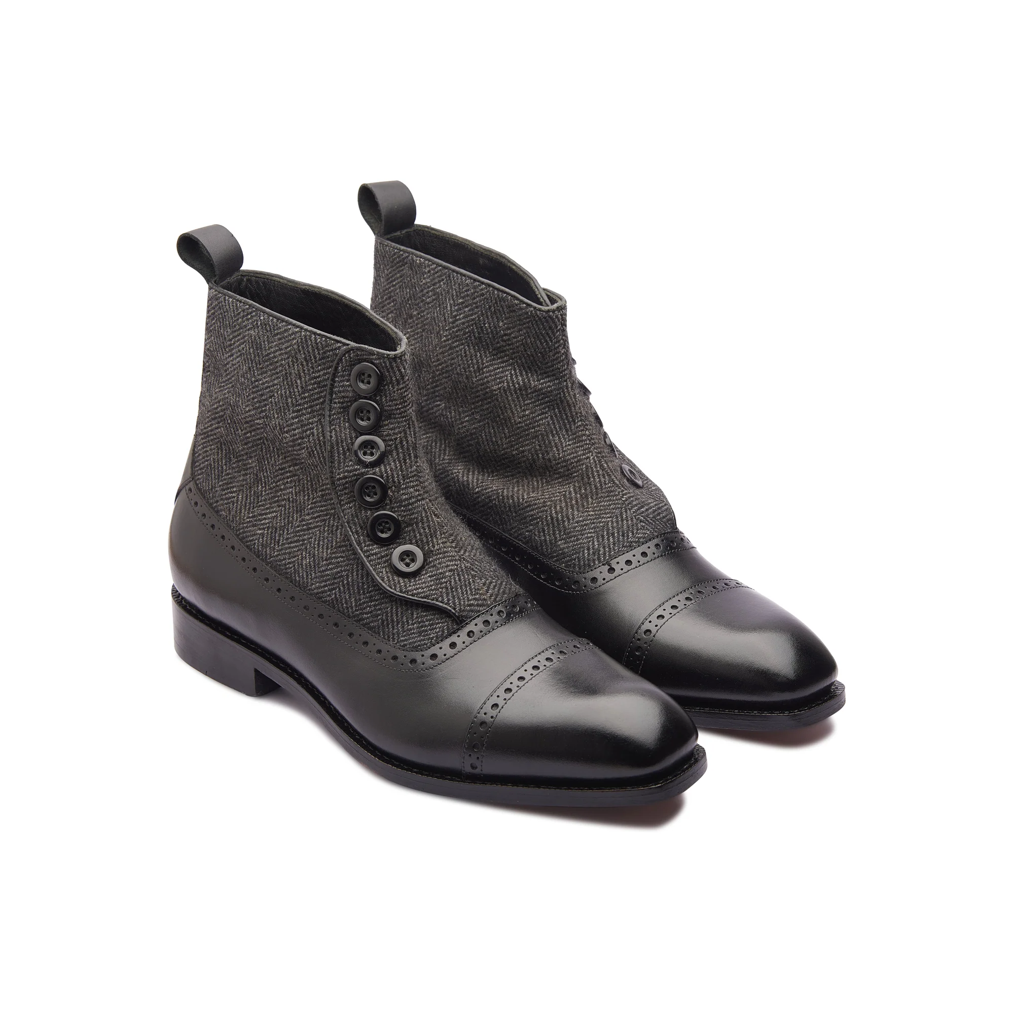 Victor, Button Boot -Black & Grey Textile | Hand Welted | Classics Collection - Image 4