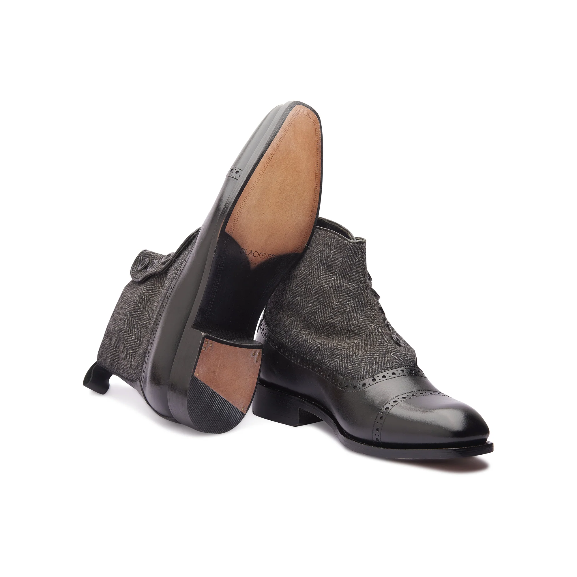 Victor, Button Boot -Black & Grey Textile | Hand Welted | Classics Collection - Image 5